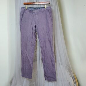 Ted Baker London Chino Pants Mens 32R Fits 35x30 Tapered Cotton Trousers Purple